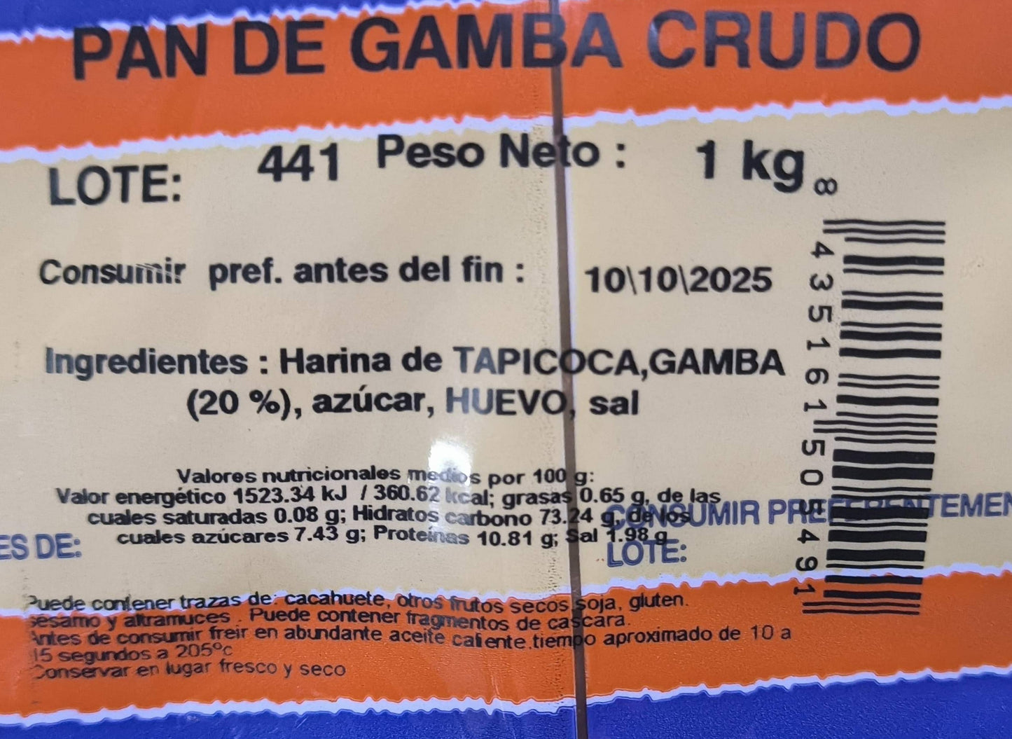 Pan de Gamba Crudo para Freir 1 Kg