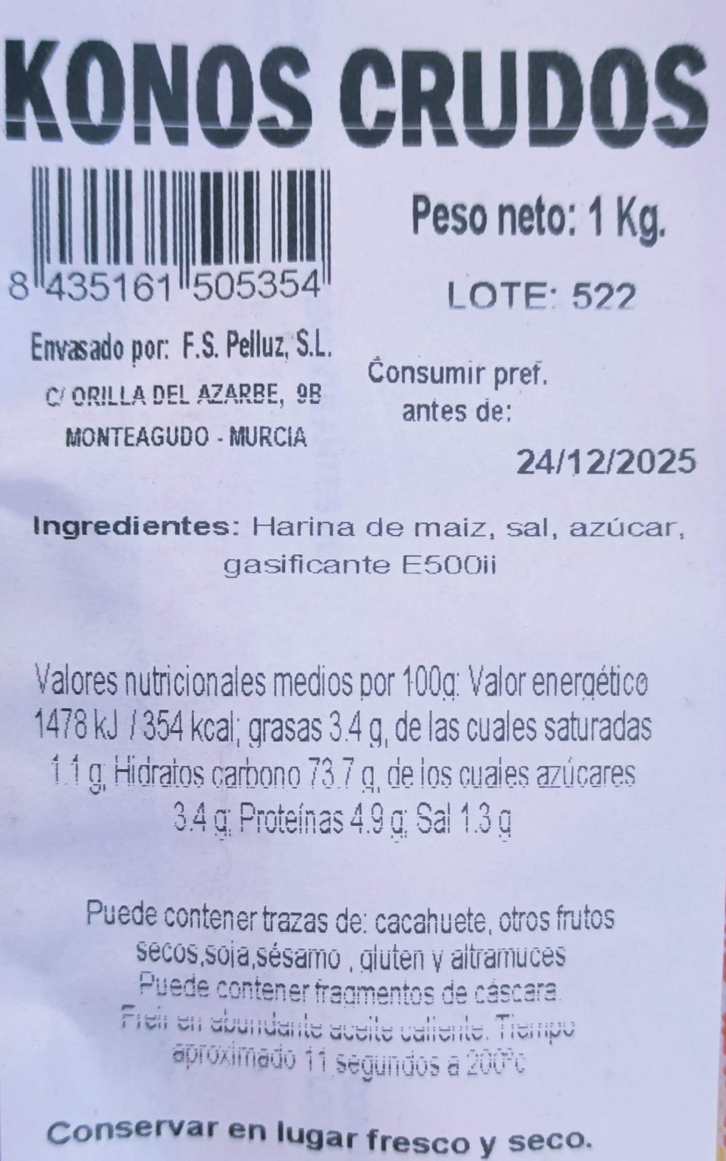 Conos Crudos para Freir 1 Kg