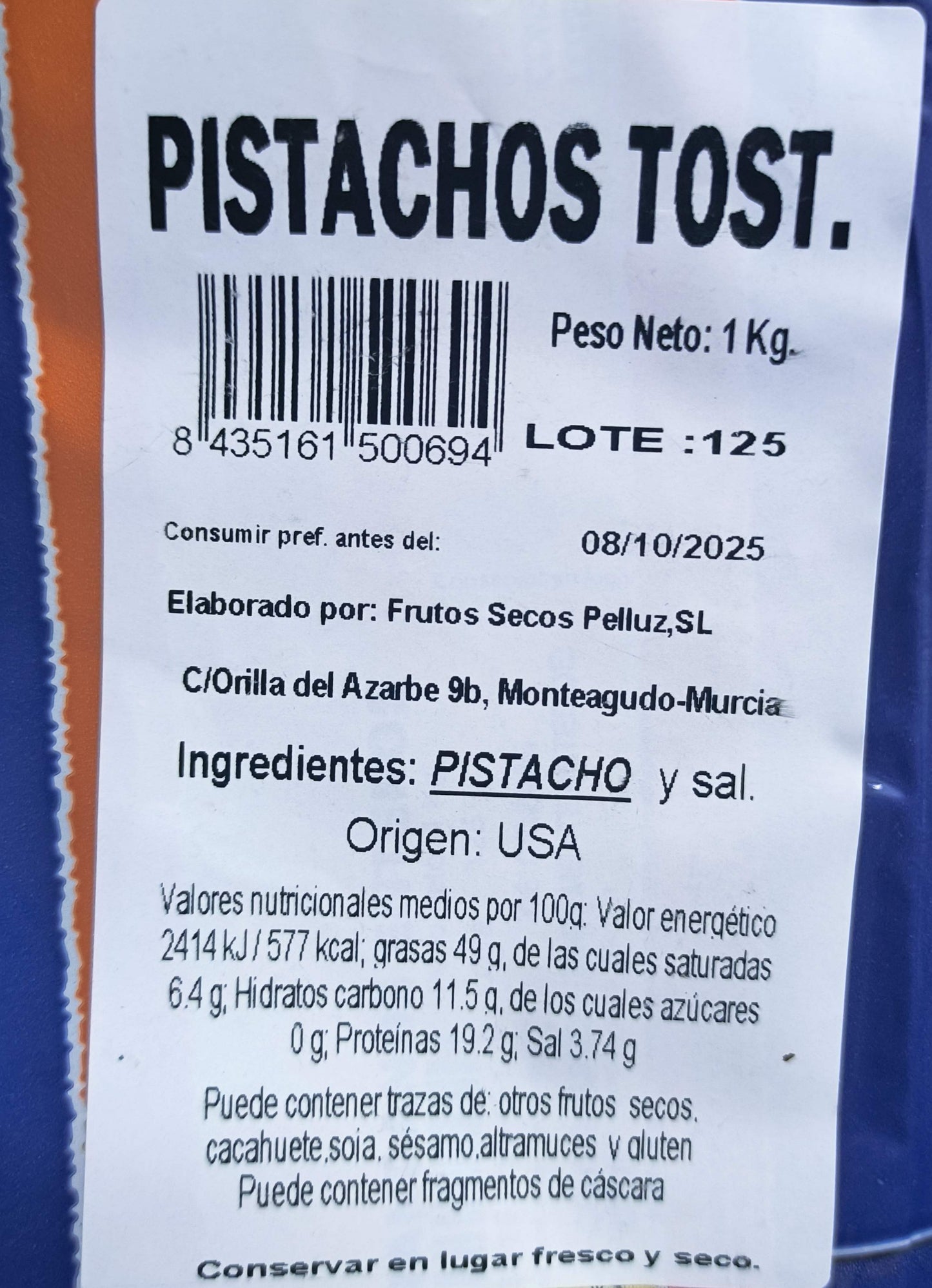 Pistachos Tostados con sal 1 Kg