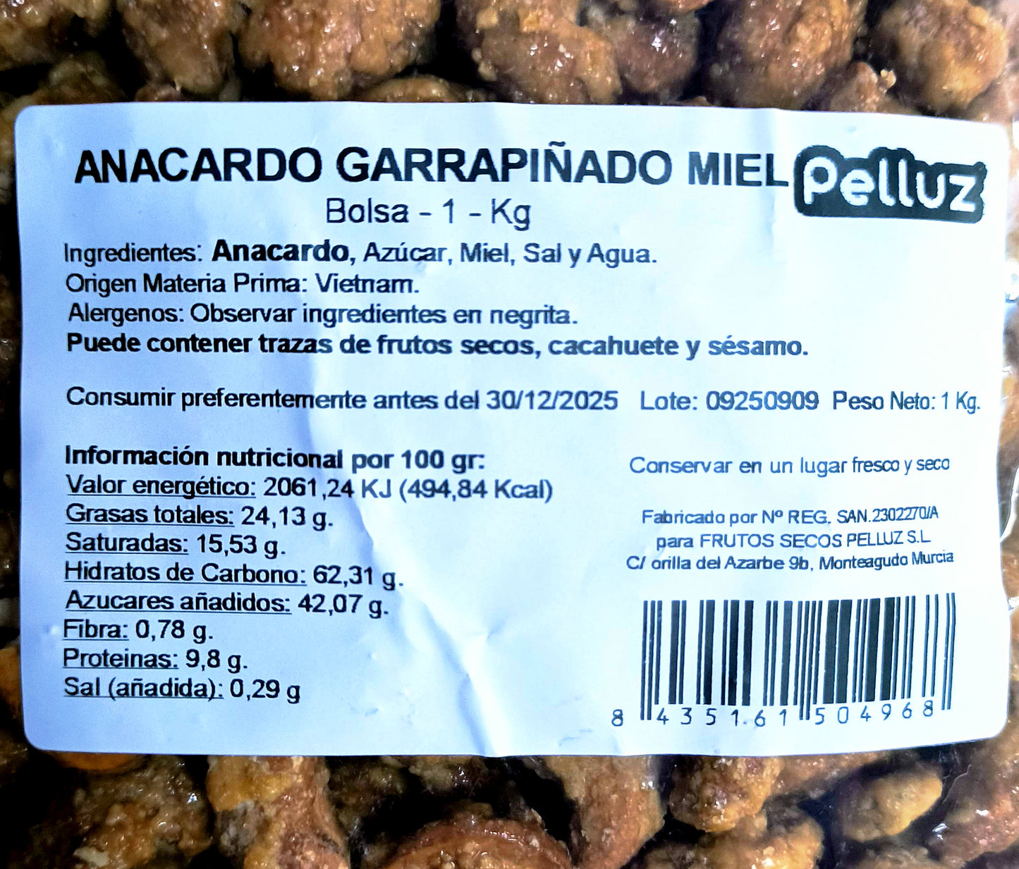 Anacardos Garrapiñados con miel 1 Kg