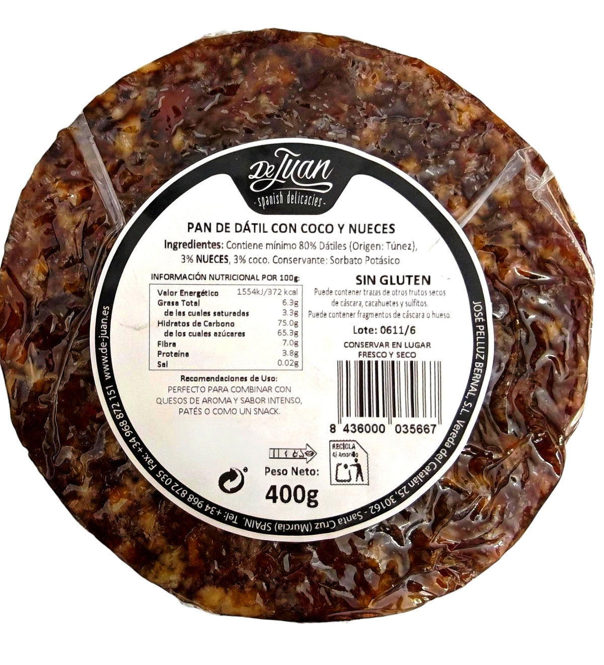 Pan de Dátiles con Coco y Nueces 400 gr