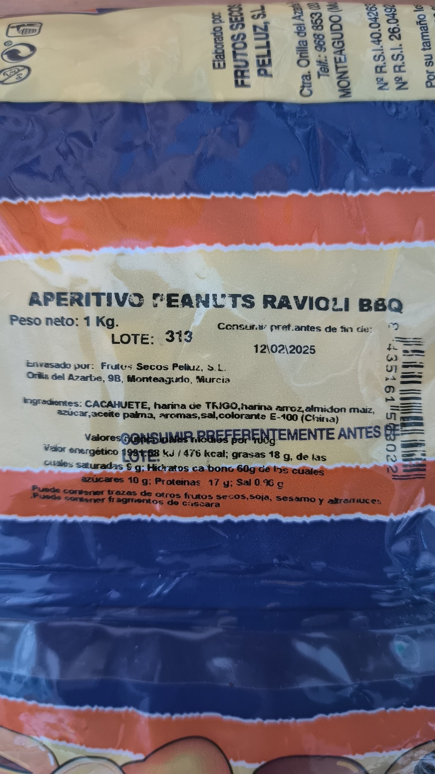 Aperitivo de cacahuetes ravioli BBQ 1Kg