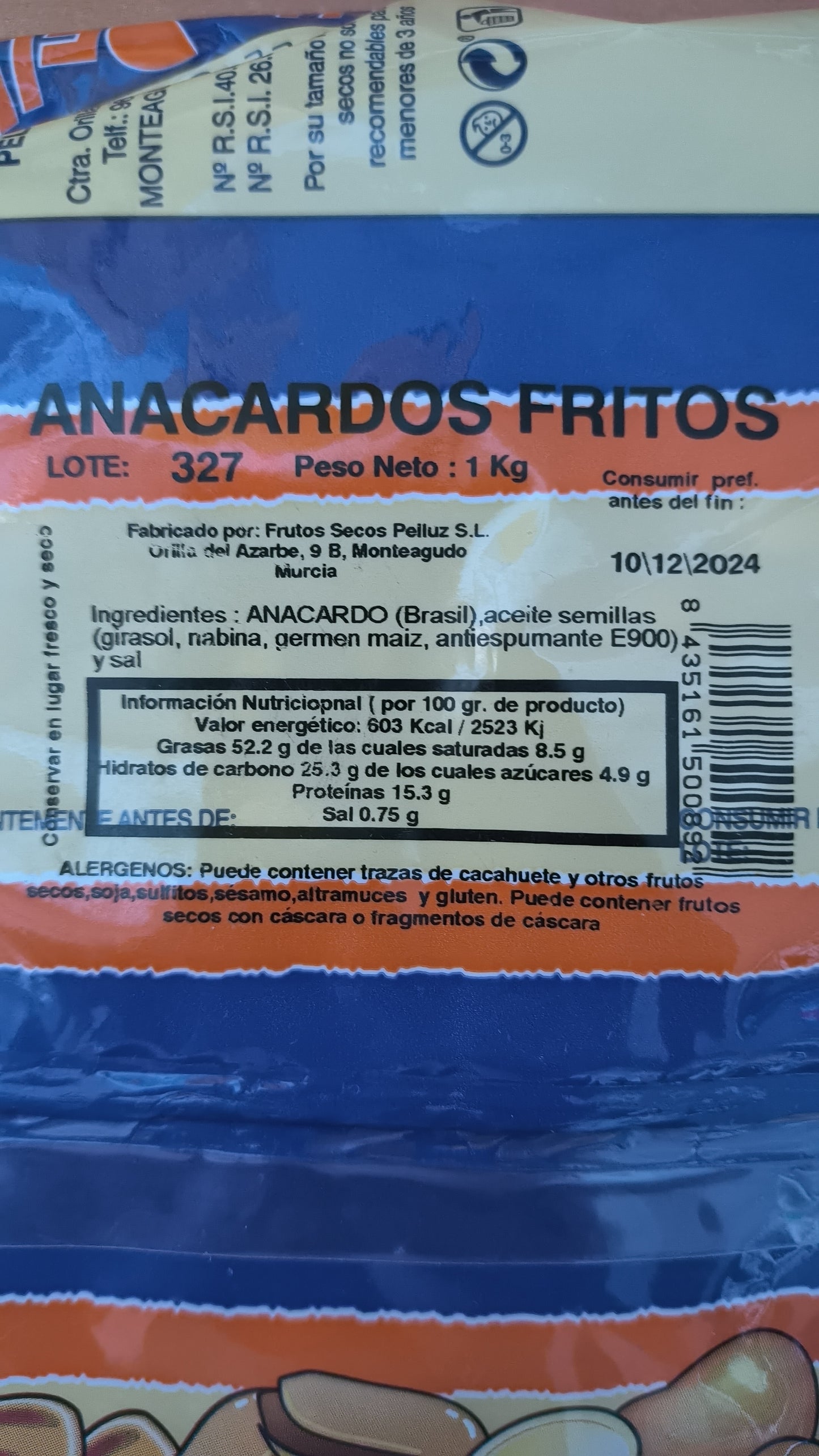 Gebratene Cashewnüsse mit Salz 1 kg