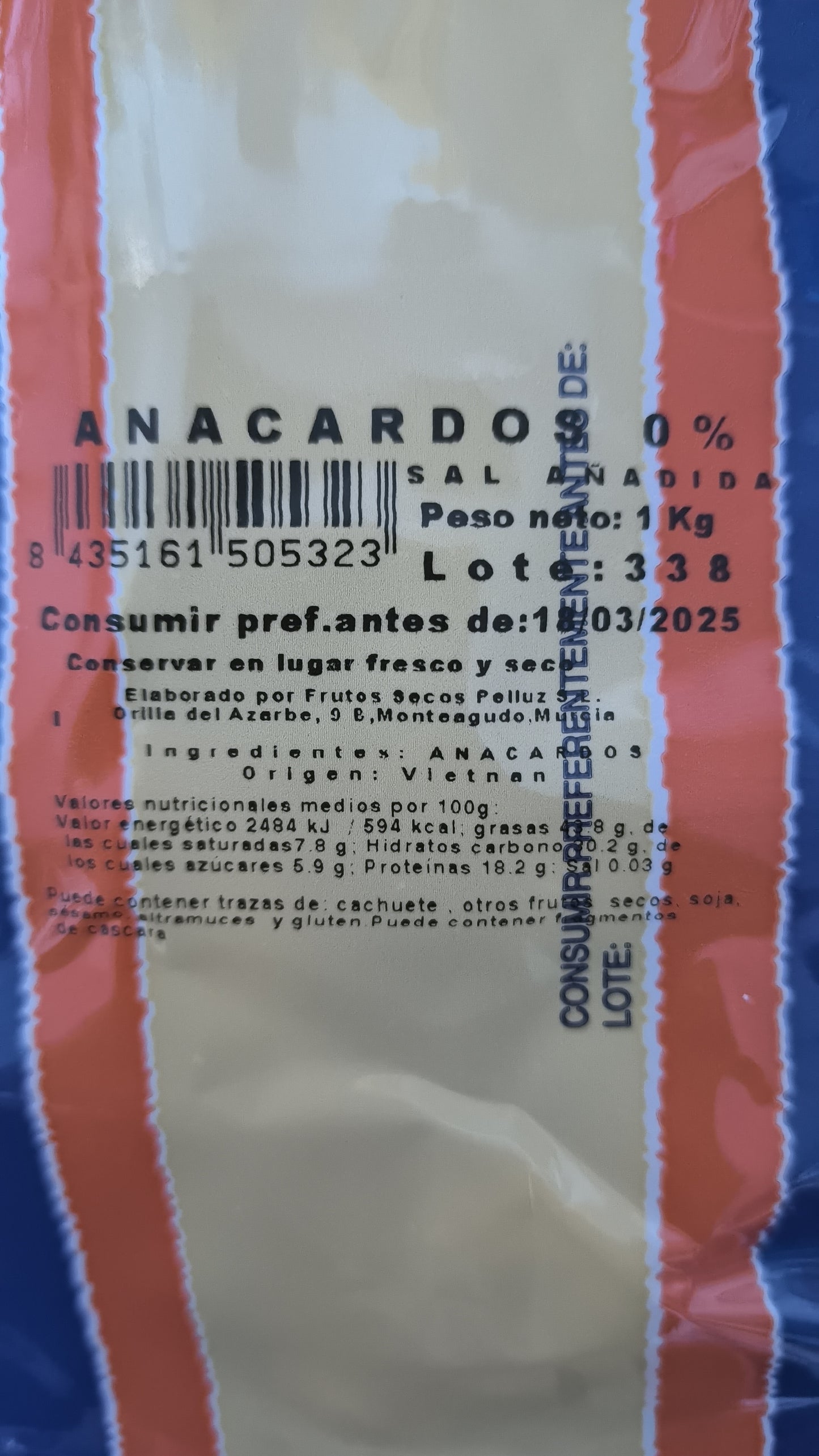 Anacardos tostados sin sal 1 Kg