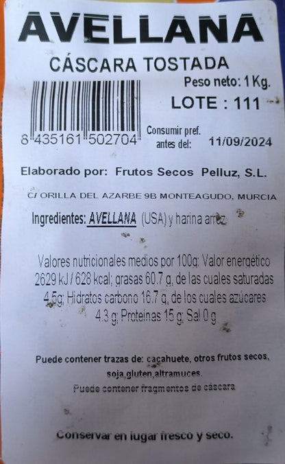 Avellana Tostada con Cáscara 1 Kg