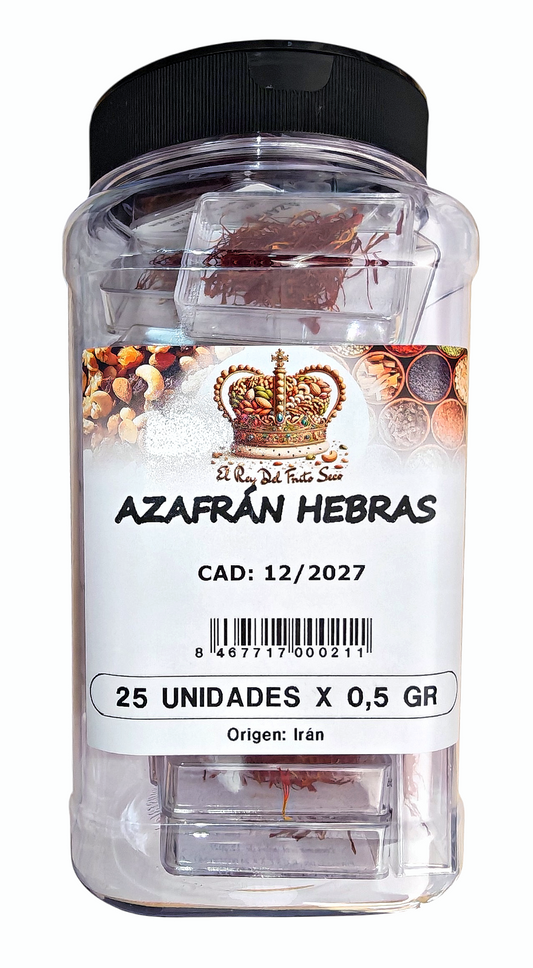 Azafrán en Hebras 12,5 g (25 x 0,5 g) – Azafrán Puro Origen Irán – Especia Premium para Paella, Arroces y Cocina Gourmet