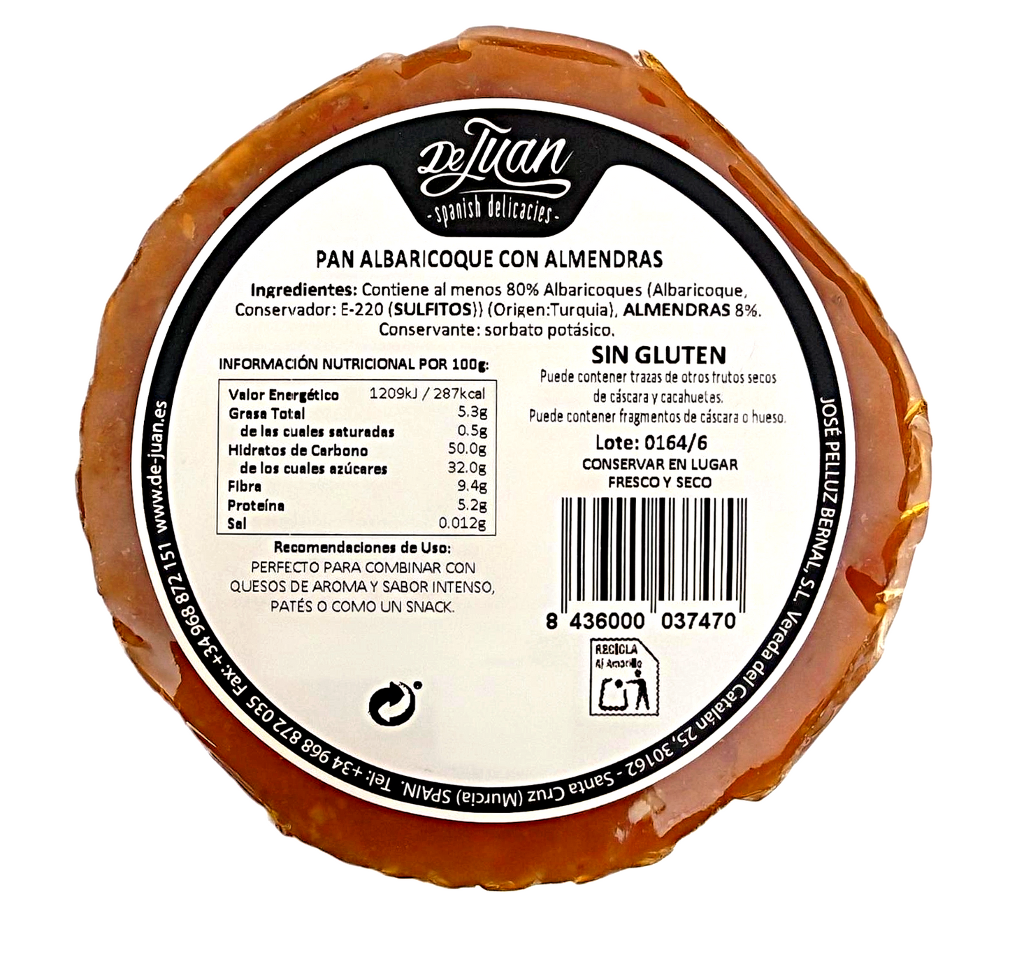 Pan de Albaricoque con Almendras 400 g – Dulce Tradicional de Albaricoque Seco – Apricot Cake Artesano – Ideal para Quesos, Aperitivos y Postres