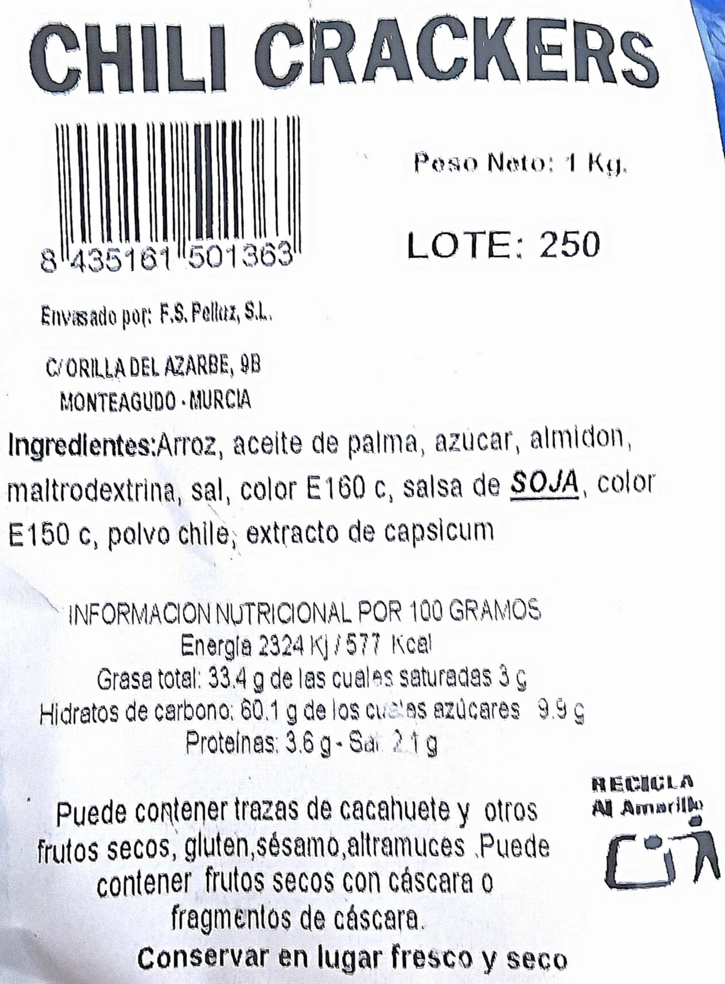 Chili Crackers Picantes 1 kg – Snack Crujiente de Maíz