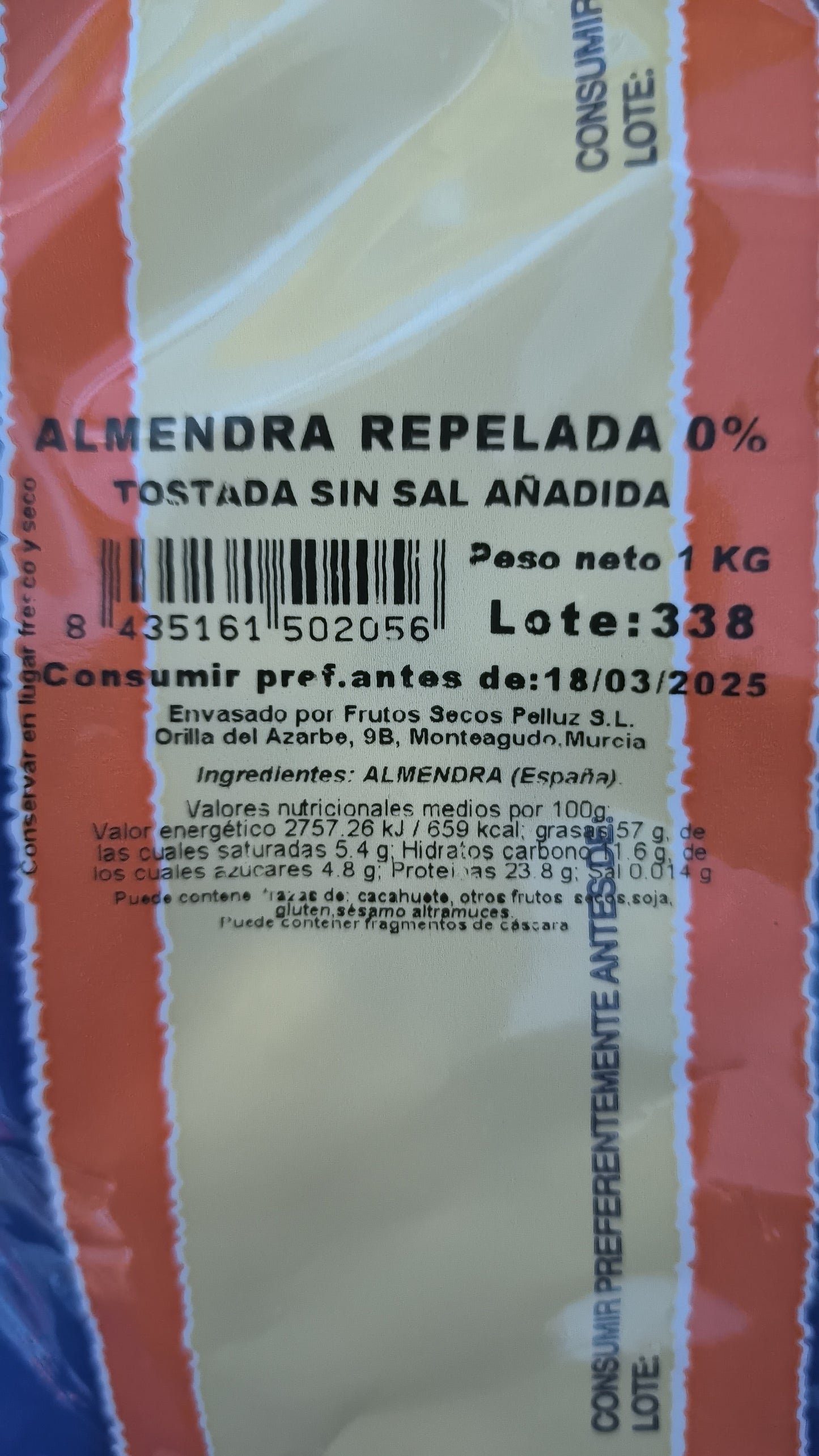 Almendra Tostada sin sal 1 Kg -  Origen España - almendra repelada tostada sin sal