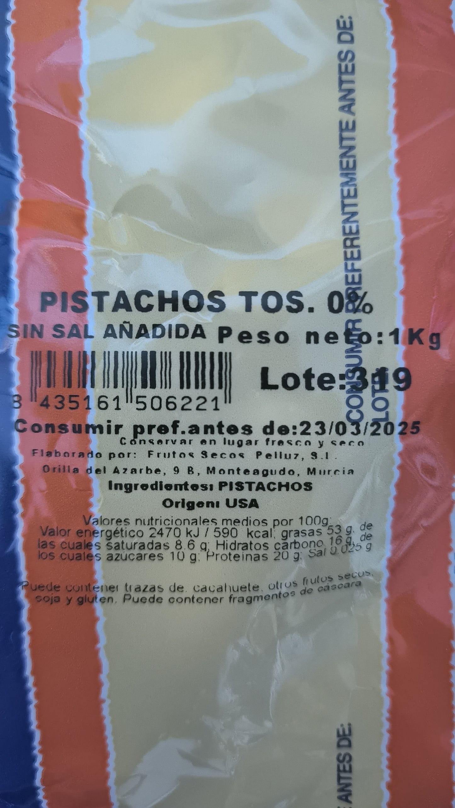 Pistachos Tostados sin sal 1 Kg