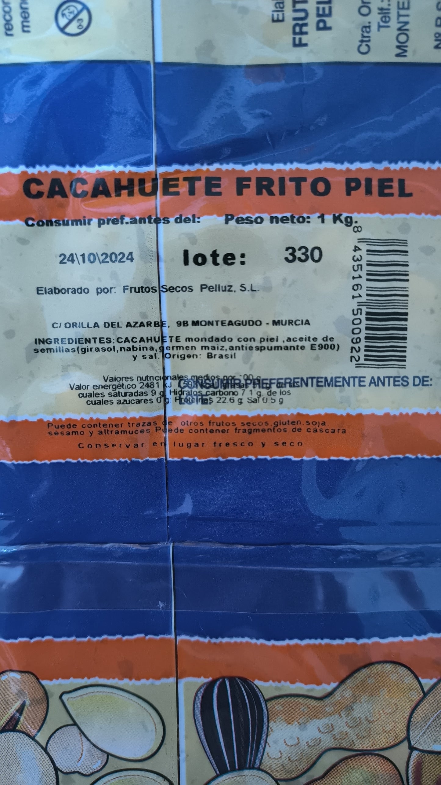 Cacahuetes fritos con piel 1 Kg