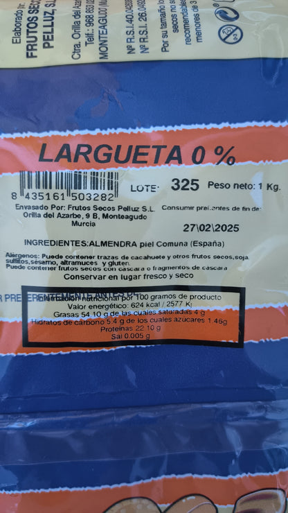 Almendra Tostada sin sal 1 Kg