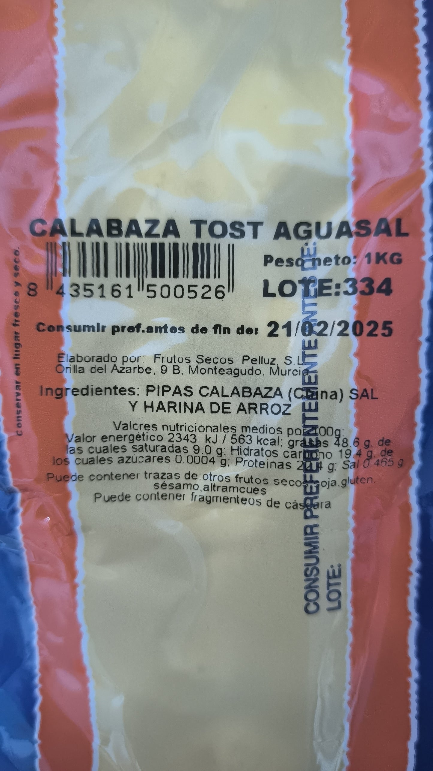 Pipas de calabaza tostadas aguasal 1 Kg